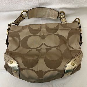 COACH Gold Shoulder Bag Purple Lining Approx 13” W x 9” H x 4” D EUC